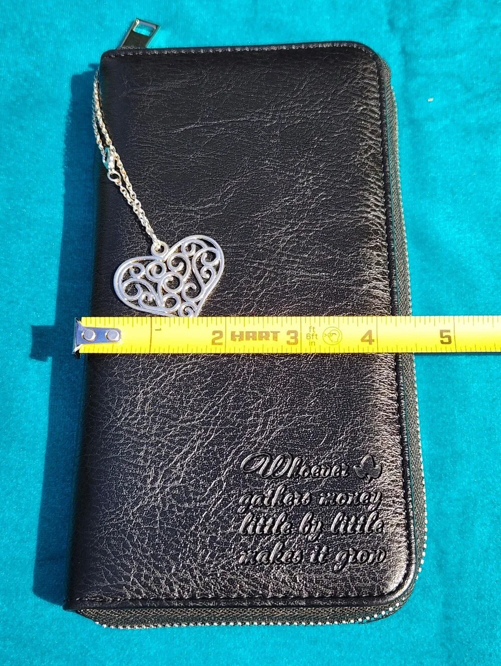 Black Long Wallet With Heart Charm NWOT - Picture 6 of 8